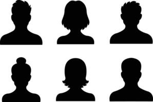 utente profilo, persona icona nel piatto impostato isolato su adatto per sociale media uomo, donne profili, salvaschermo raffigurante maschio e femmina viso sagome vettore per applicazioni sito web