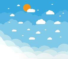 blu cielo con nuvole e sole. vettore illustrazione nel piatto design