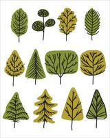 impostato icona di cartone animato alberi o verde le foglie isolato. albero collezione. vettore azione illustrazione. eps 10