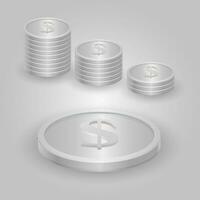 argento moneta con dollaro cartello realistico vettore illustrazione