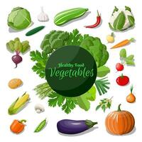 grande verdura icona impostare. cipolla, melanzana, cavolo, Pepe, zucca, cetriolo, pomodoro carota e altro verdure. biologico salutare cibo. vegetariano nutrizione. vettore illustrazione nel piatto stile