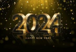 contento nuovo anno 2024. saluti vacanza carta con splendente oro luccichio. vettore illustrazione.