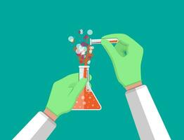 laboratorio lavoratore Tenere bicchiere tubo. scienza sperimentare. biologia scienza formazione scolastica medico prove. vettore illustrazione nel piatto stile