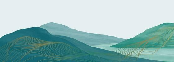 montagna paesaggio acquerello pittura illustrazione con linea arte modello. astratto contemporaneo estetico sfondi paesaggi. montagne, colline e orizzonte vettore