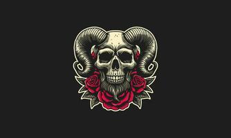testa cranio con corno e rosso rosa vettore tatuaggio design