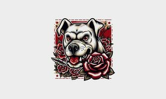 testa cane arrabbiato e rosa vettore tatuaggio design