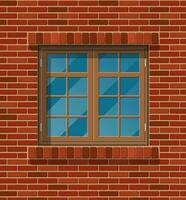 edificio facciata. di legno classico finestra nel mattone parete. architettura, edificio e costruzione. vettore illustrazione nel piatto stile