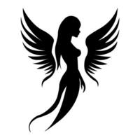 femmina angelo vettore nero icona isolato su bianca sfondo