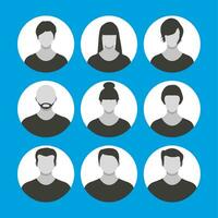 persone viso, avatar icona, cartone animato personaggio nel nero e bianca. maschio e femmina. vettore illustrazione nel piatto stile