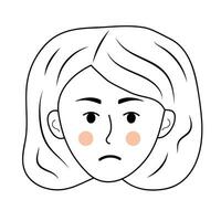 scarabocchio umano viso di triste donna. carino schema personaggio avatar. vettore lineare illustrazione.