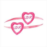 romantico rosa cuori con il parola amore nel il centro di il forma. acquerello illustrazione. vettore