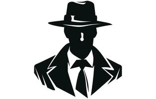 investigatore logo, silhouette di uomo indossare cappello e cappotto vettore