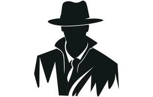 investigatore logo, silhouette di uomo indossare cappello e cappotto vettore