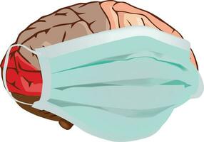 umano cervello organo con anti covit maschera protezione 19 vettore