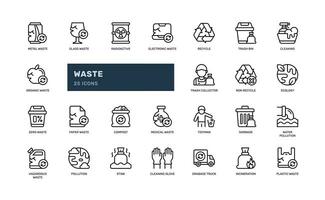 rifiuto spazzatura spazzatura sostenibilità ecologia ambiente dettagliato schema linea icona impostato vettore