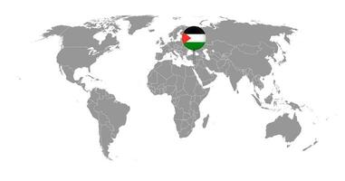mappa pin con bandiera palestina sulla mappa del mondo. illustrazione vettoriale. vettore