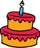 compleanno torta con candele torta icona. simbolo di il vacanza, compleanno. festivo torta con un' candela. isolato vettore illustrazione.grafica, gustoso, collezione, glassatura, realistico, caramella, Palloncino, piatto.