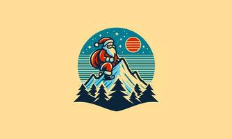 Santa su montagna vettore illustrazione logo design