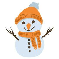 un' cartone animato pupazzo di neve indossare un' cappello e sciarpa vettore