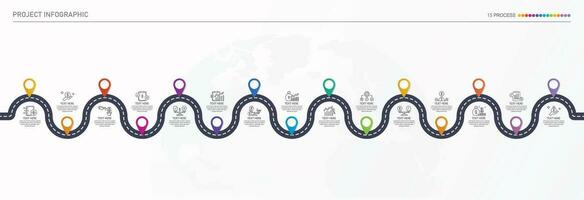 strada modo Infografica di 15 passaggi e attività commerciale icone per finanza processi passi. vettore