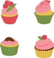 Cupcake dolce icona con carino cartone animato design. vettore illustrazione impostare.