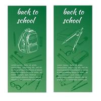 una serie di banner vettoriali. disegnato a mano torna a scuola e illustrazione di oggetti scolastici. vettore