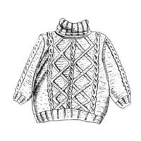 illustrazione vettoriale disegnato a mano maglione lavorato a maglia. lo schizzo pullover isolato su uno sfondo bianco. vestiti alla moda della stagione autunnale. penna a inchiostro disegno a mano.