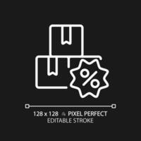2d pixel Perfetto modificabile bianca tag con percentuale icona, isolato vettore, semplice magro linea illustrazione che rappresentano sconti. vettore