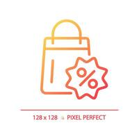 2d pixel Perfetto pendenza shopping percentuale sconto icona, isolato semplice vettore, magro linea illustrazione che rappresentano sconti. vettore