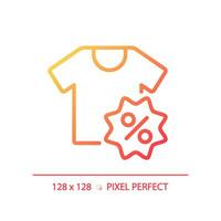 2d pixel Perfetto pendenza capi di abbigliamento sconto icona, isolato semplice vettore, magro linea illustrazione che rappresentano sconti. vettore