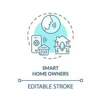 2d modificabile inteligente casa proprietari magro linea blu icona concetto, isolato vettore, illustrazione che rappresentano voce assistente. vettore
