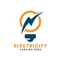 elettricità lampadina logo design moderno concetto con leggero lampadina e fulmine bullone cartello vettore