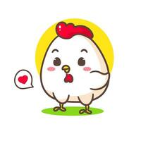 carino pollo canto cartone animato. adorabile kawaii animale concetto design. mano disegnato portafortuna e logo vettore illustrazione. isolato bianca sfondo.