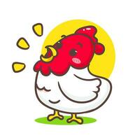 carino pollo canto cartone animato. adorabile kawaii animale concetto design. mano disegnato portafortuna e logo vettore illustrazione. isolato bianca sfondo.