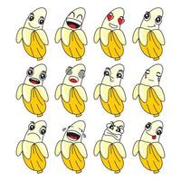 illustrazione vettoriale di cartone animato banana con espressione facciale felice e divertente