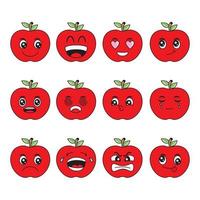 illustrazione vettoriale di cartone animato mela con espressione facciale felice e divertente