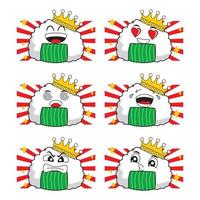 onigiri cartone animato con simpatiche espressioni facciali vettore