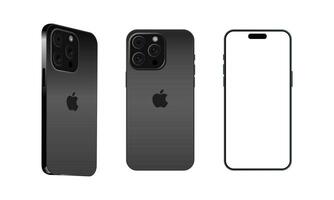 i phone 15 professionista modello diverso Visualizza. nero titanio colore. davanti Visualizza e indietro Visualizza. vettore modello