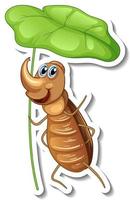 modello di adesivo con personaggio dei cartoni animati di uno scarabeo che tiene una foglia isolata vettore
