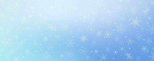 Natale nevoso sfondo. freddo bianca blu inverno cielo. vettore ghiaccio bufera di neve su pendenza struttura con fiocchi. festivo nuovo anno tema per stagione vendita sfondo.