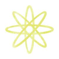 scienza e tecnologia concetto. giallo atomico neutrone isolato su bianca sfondo. orbita rotazione e protone nucleo. acqua colore vettore illustrazione.