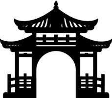 Cinese cancello icona nel il parco nero silhouette. ai generato illustrazione. vettore