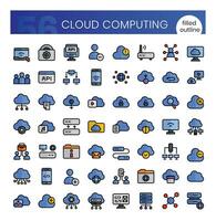 nube calcolo icone fascio. pieno schema icone stile. vettore illustrazione