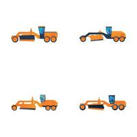 strada grader icone impostato cartone animato vettore. pesante attrezzatura veicolo vettore