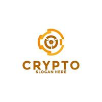 digitale crypto moneta logo con blockchain tecnologia. finanziario tecnologia o Fintech logo modello vettore