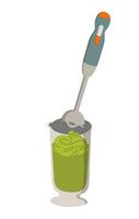verde frullato frustato con miscelatore. fabbricazione un' salutare disintossicante verde frullato. immersione miscelatore. vettore piatto illustrazione.