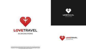 amore viaggio logo, romantico viaggio logo concetto, cuore con aereo logo vettore