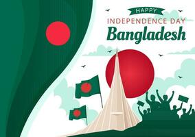 contento bangladesh indipendenza giorno vettore illustrazione su 26 marzo con agitando bandiera e nazionale monumento nel vacanza piatto cartone animato sfondo