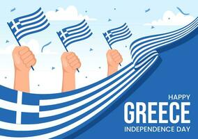 contento Grecia indipendenza giorno vettore illustrazione su marzo 25 con greco bandiera e nastro nel nazionale vacanza piatto cartone animato sfondo design