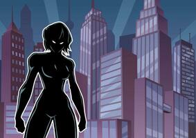 supereroina battaglia modalità città silhouette vettore